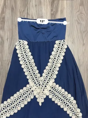 Judith March Navy Strapless Maxi Dress with Cream Lace thumbnail 10