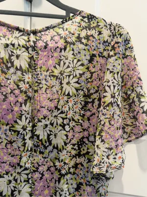 Astr Asymmetrical Floral Midi Dress in Pink and Black thumbnail 4