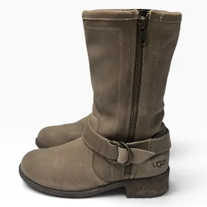 UGG Silva Suede Boots Moto Biker Zip Harness Tan Brown Taupe Women’s Size 6 thumbnail 3