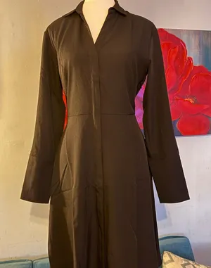 SPANX Carefree Crepe Collared Shirt Dress Black Sz XS NWT $198 thumbnail 1