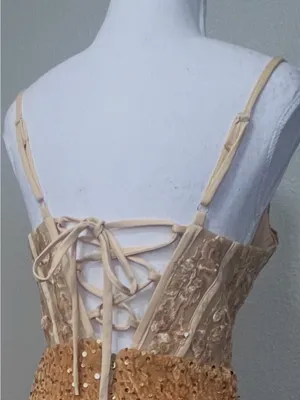 #15-14 Gold Velvet Bustier sequins embroidered appliqué long dress-Small/Size 4 thumbnail 7