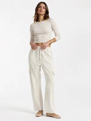 Zara Cream Cargo Sweatpants Women’s M Wide Leg Drawstring Utility Lounge Pants thumbnail 7