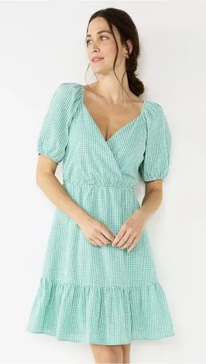 Draper James Green Gingham Puff Sleeve Dress Vacation Size 2X thumbnail 1