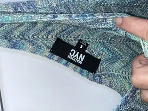 Madden NYC Size Small Blue Green Metallic Chevron Knit Maxi Dress thumbnail 6