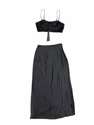 NWT House of Harlow 1960 Black Satin Crop Top Maxi Skirt 2 Piece Set Size Small thumbnail 5