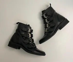 Steve Madden Boots Pursue Leather Ankle Buckles Studded Moto Motorcycle Black thumbnail 7