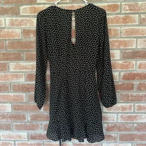 Abercrombie Fitch Faux Wrap Mini Flounce Dress Women’s XS Black White Polka Dot thumbnail 9