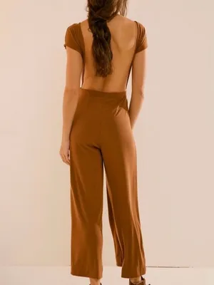 Free People Beach Brown Wide Leg Jumpsuit Size XS NWT thumbnail 2