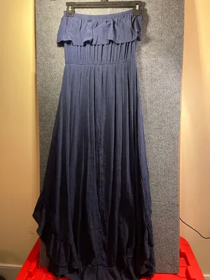 Entro Off-The-Shoulder Ruffle Asymmetric Hem Maxi Dress in Navy thumbnail 7