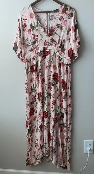 Suzanne Betro floral short sleeve maxi dress plus size 1X thumbnail 1