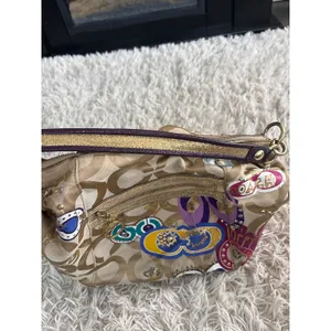Vintage Coach Poppy Graffiti Glam Shoulder Bag Khaki Monogram Multicolor Sparkle thumbnail 5