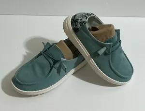 Hey Dude Teal Slip-On Casual Sneakers with White Sole and Patterned Heel thumbnail 1