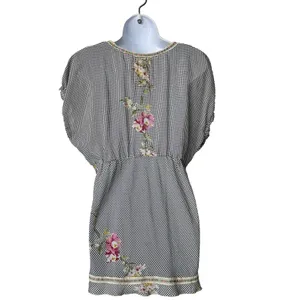 Johnny Was Silk Tunic M floral Embroidered Gathered Waist blouse lightweight thumbnail 2