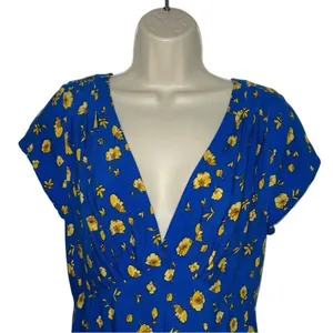 ✨FREE PEOPLE Y2K Blue Yellow Floral Mini Sz 12 Dress✨ thumbnail 6