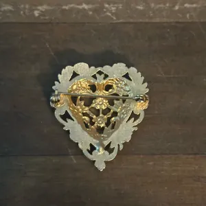 Vintage gold tone painted floral filigree heart brooch thumbnail 4