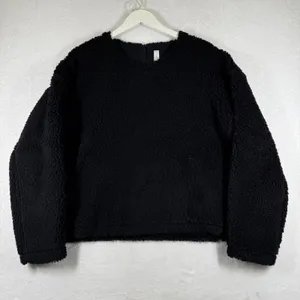 Lululemon Wool-Blend Sherpa Fleece Pullover Black Crew Neck Back Zip‎ Size 12 thumbnail 1