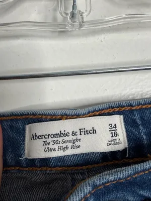 Abercrombie & Fitch 90's Straight Ultra High Rise Blue Wash Raw‎ Hem 34/18 Short thumbnail 4