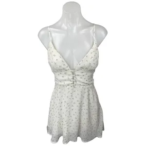 Princess Polly White Floral Sleeveless V Neck Button Front A Line Mini Dress 4 thumbnail 2