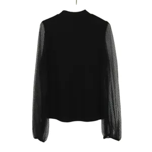 Lulu's Try To Keep Up Black Balloon Mesh Sleeve Mock Neck Top Medium thumbnail 5