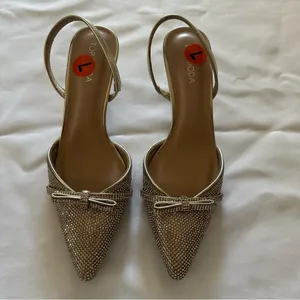 Elegant Sparkling Gold Slingback Heels thumbnail 3