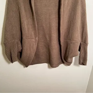 Women's One‎ Size Open Front Circle Cardigan Sweater Brown Ribbed Short Sleeve thumbnail 3
