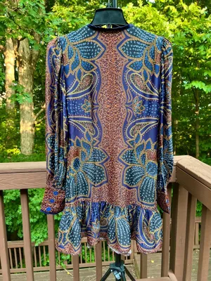 NWOT FARM Rio Floral Paisley Ruffles Mini Dress Glam Boho Long Sleeve Size S thumbnail 7