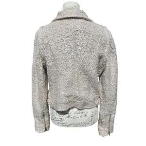 Anthropologie Elevenses Boucle Moto Jacket Textured‎ Ivory Cream Size Medium thumbnail 6