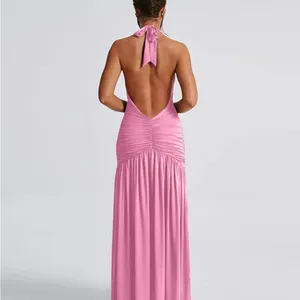Ekaliy Women'sHalter Deep V Neck Maxi Backless High Slit Ruched Dress XL NWT thumbnail 2
