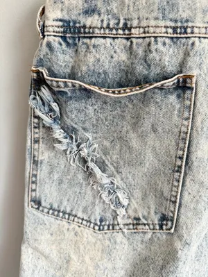 Vintage Kansas Jeans Acid Wash Patchwork Denim Shortalls M thumbnail 3