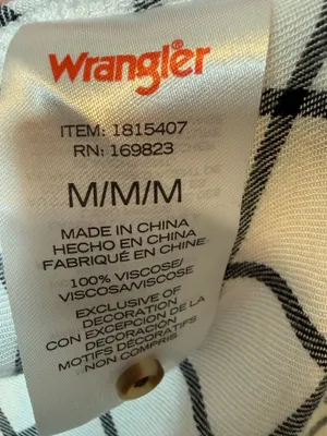 Wrangler Black and White Plaid Babydoll Blouse 3/4 Sleeve V-Neck Size Medium thumbnail 6