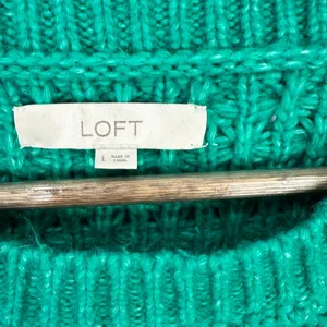 LOFT Chunky Green Pullover Sweater Large Textured Popcorn Knit Forest‎ Fairy thumbnail 2