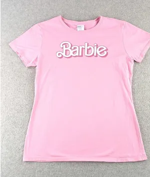 Women's Pink Barbie Logo‎ T-shirt Size Small Doll Super Cute Ladies Cut Iconic thumbnail 1