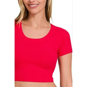 Zenana Ribbed Scoop Neck Crop Short‎ Sleeve Top thumbnail 3