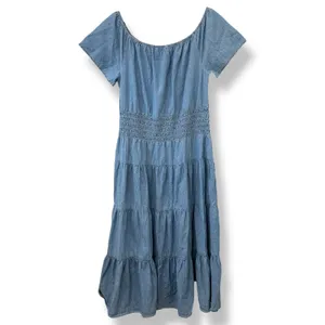 Lauren Ralph Lauren Chambray Off The Shoulder Smocked Tiered Midi Dress‎ Blue 14 thumbnail 3