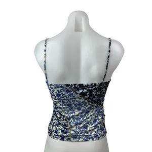 MNG Mango Womens Floral Blue Sleeveless Patchwork Cami Camisole Tank Top Size S thumbnail 4