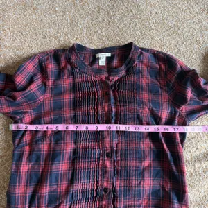 J.Crew Red Navy Plaid Drop Waist Pintuck Pleated Button Front Dress‎ Womens 8 thumbnail 6