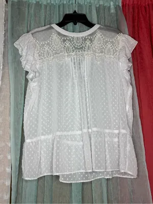 Maurices White Swiss Dot Lace Yoke Ruffle Sleeve Blouse thumbnail 1