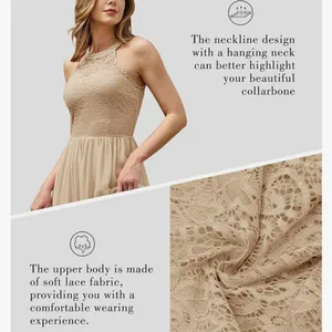 Formal cream color maxi halter Long Prom/ bridesmaid wedding dress size… thumbnail 4