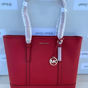 Flame Red Large Saffiano Leather Jet Set Travel Bag thumbnail 6