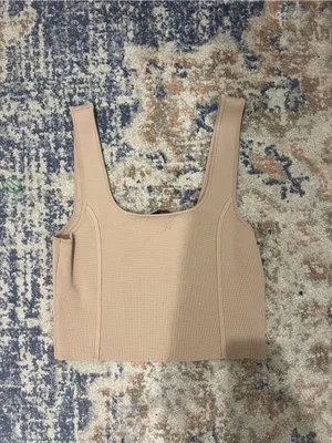 ZARA Beige Square-Neck Ribbed Crop Top thumbnail 3