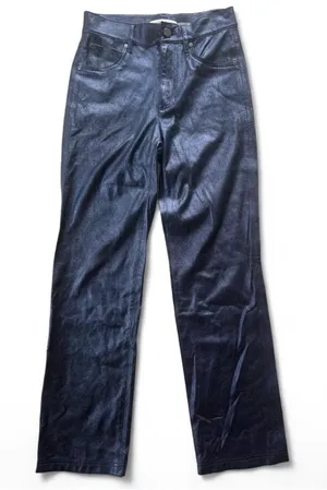 Alice + Olivia Metallic Blue Faux Leather Straight Leg Pants Size 25 thumbnail 1