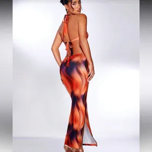 SHEIN BAE Tie Dye Knotted Backless Split Thigh Dress thumbnail 3