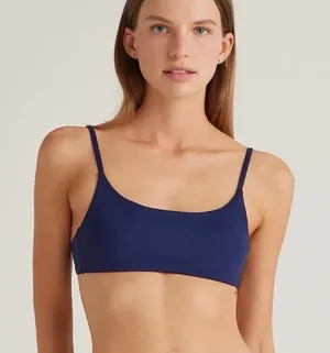 NWT Quince Deep Navy Italian Scoop Neck Bikini Top Size Large thumbnail 1