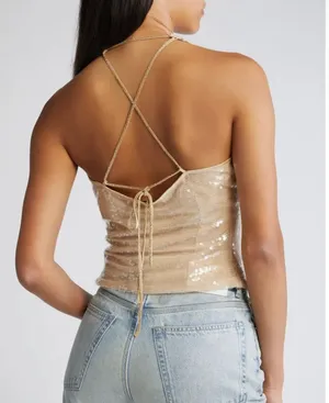 Mistress Rocks Sequin & Lace Tie Back Sleeveless Top thumbnail 2