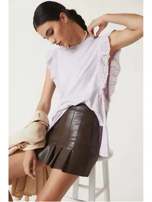 Anthropologie Pilcro Lavender Sustainable Ruffle Sleeved Tee Top Cotton Boho thumbnail 2