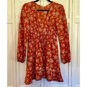 Bebop orange floral vneck ruffle skirt dress size small thumbnail 3