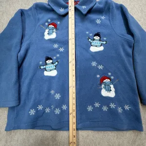 Snowman Winter Christmas Fleece Jacket Womens 1X Blue Grandmacore Holiday Lodge thumbnail 8