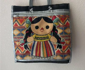 Colorful Tote Bag with Doll Design Red thumbnail 1