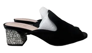 Chinese Laundry Black Glitter‎ Mara Satin Slip On Mules 6.5 thumbnail 1