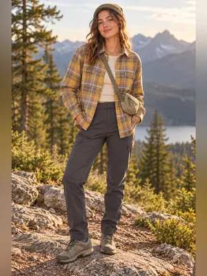 Patagonia Fjord Flannel Shirt Medium Brown Yellow Plaid Gorpcore Granola Girl M thumbnail 3
